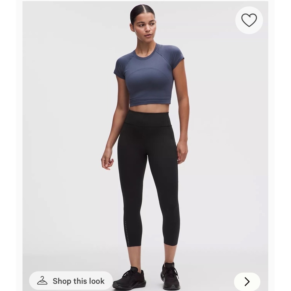 Lululemon Speed Up Crop Leggings Black Mid Rise Running Pants Pockets Size 4